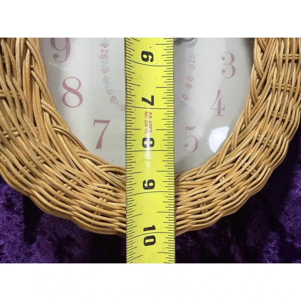 Wicker Wall Clock Rattan Vtg Oval Pink Floral Cottagecore Country Shabby‎ Chic